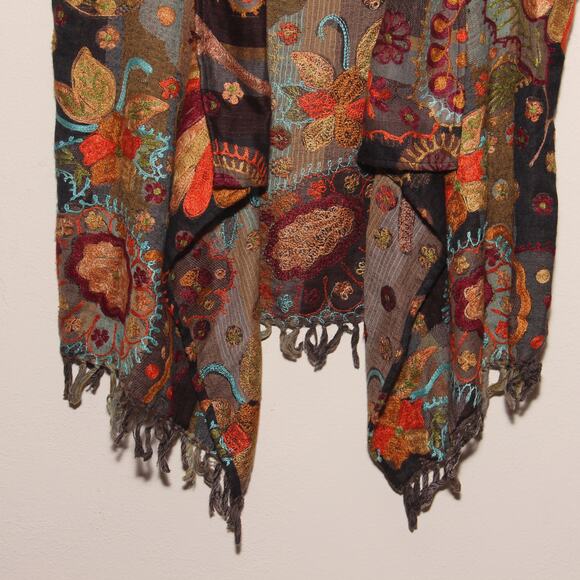 ANU Open Front Embroidered Vest Size XL Boho Cardigan Jacket - Picture 3 of 8